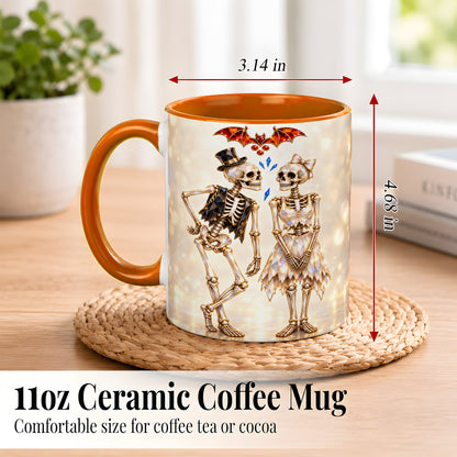 #pl[11oz|Orange] Glowing Skeleton Couple Coffee Mug, Gothic Romance Mug, Ceramic Cup