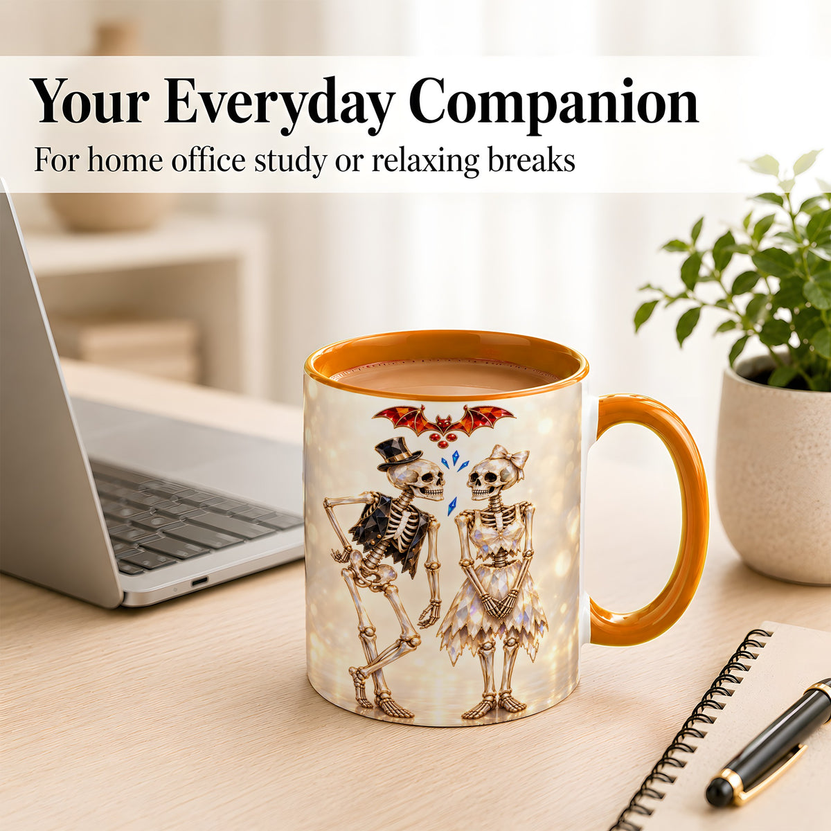 #pl[11oz|Orange] Glowing Skeleton Couple Coffee Mug, Gothic Romance Mug, Ceramic Cup
