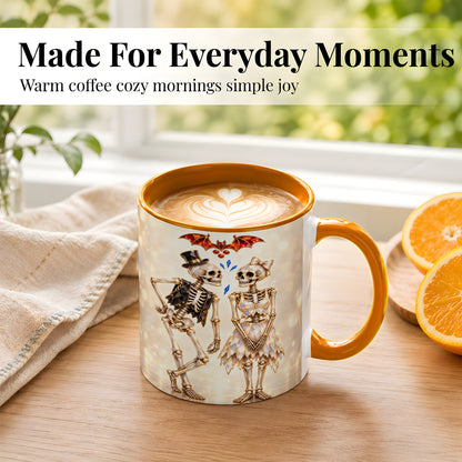 #pl[11oz|Orange] Glowing Skeleton Couple Coffee Mug, Gothic Romance Mug, Ceramic Cup
