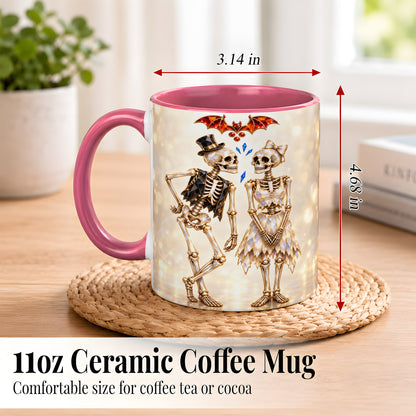 #pl[11oz|Pink] Glowing Skeleton Couple Coffee Mug, Gothic Romance Mug, Ceramic Cup