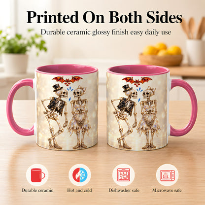 #pl[11oz|Pink] Glowing Skeleton Couple Coffee Mug, Gothic Romance Mug, Ceramic Cup
