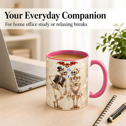 #pl[11oz|Pink] Glowing Skeleton Couple Coffee Mug, Gothic Romance Mug, Ceramic Cup