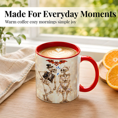 #pl[11oz|Red] Glowing Skeleton Couple Coffee Mug, Gothic Romance Mug, Ceramic Cup