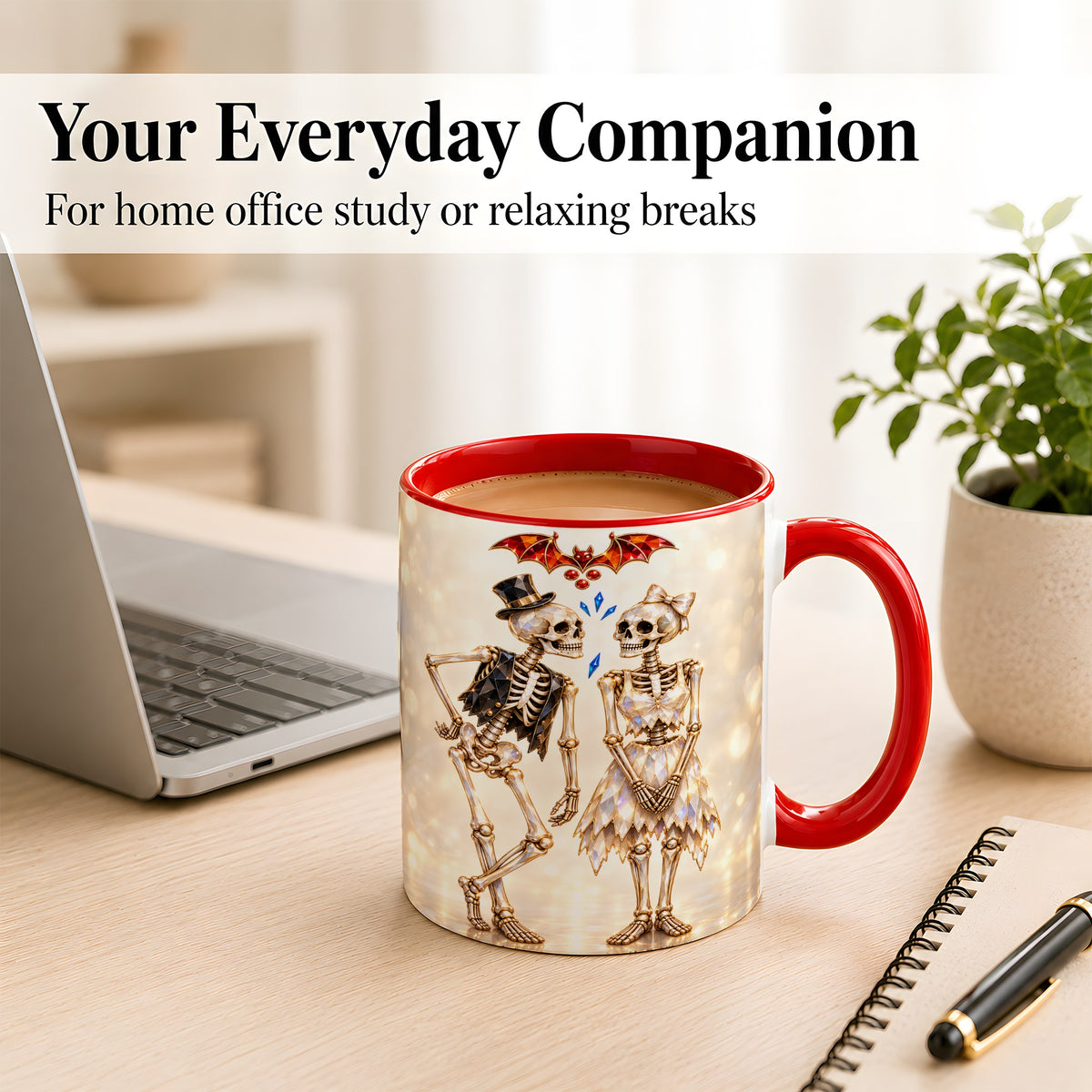 #pl[11oz|Red] Glowing Skeleton Couple Coffee Mug, Gothic Romance Mug, Ceramic Cup