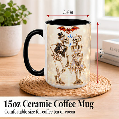 #pl[15oz|Black] Glowing Skeleton Couple Coffee Mug, Gothic Romance Mug, Ceramic Cup