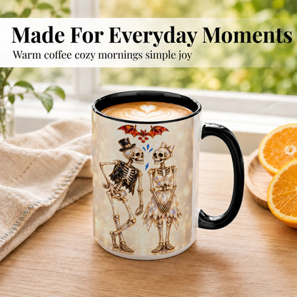 #pl[15oz|Black] Glowing Skeleton Couple Coffee Mug, Gothic Romance Mug, Ceramic Cup