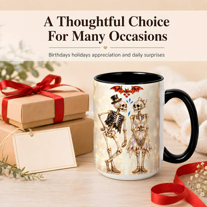 #pl[15oz|Black] Glowing Skeleton Couple Coffee Mug, Gothic Romance Mug, Ceramic Cup