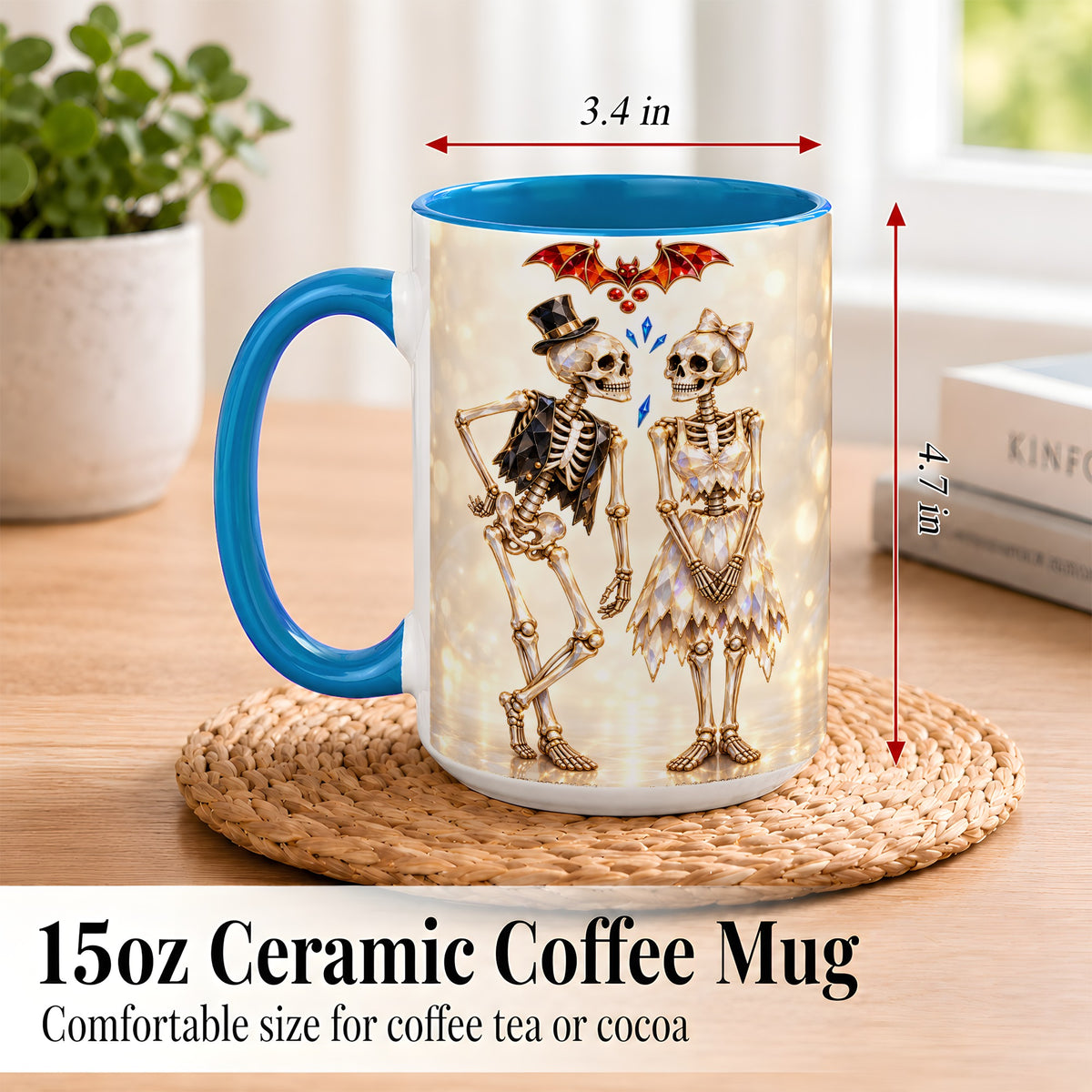 #pl[15oz|Blue] Glowing Skeleton Couple Coffee Mug, Gothic Romance Mug, Ceramic Cup