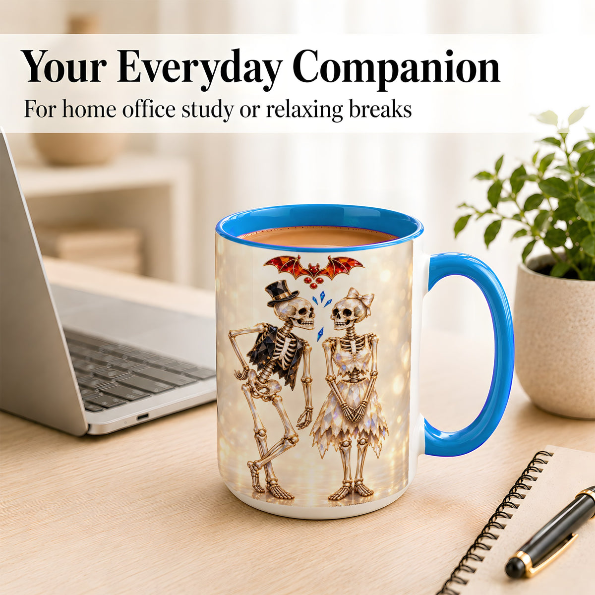 #pl[15oz|Blue] Glowing Skeleton Couple Coffee Mug, Gothic Romance Mug, Ceramic Cup