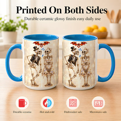 #pl[15oz|Blue] Glowing Skeleton Couple Coffee Mug, Gothic Romance Mug, Ceramic Cup