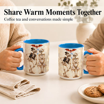 #pl[15oz|Blue] Glowing Skeleton Couple Coffee Mug, Gothic Romance Mug, Ceramic Cup