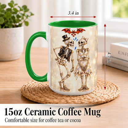 #pl[15oz|Green] Glowing Skeleton Couple Coffee Mug, Gothic Romance Mug, Ceramic Cup