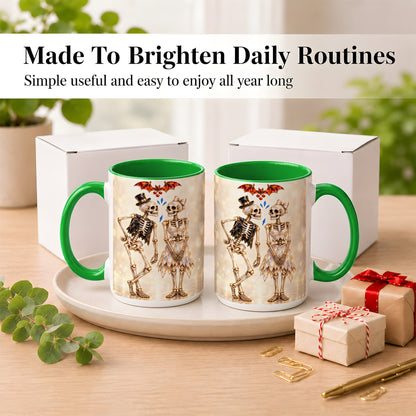 #pl[15oz|Green] Glowing Skeleton Couple Coffee Mug, Gothic Romance Mug, Ceramic Cup