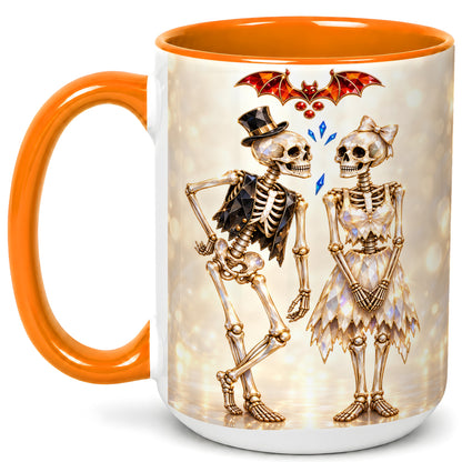 #pl[15oz|Orange] Glowing Skeleton Couple Coffee Mug, Gothic Romance Mug, Ceramic Cup