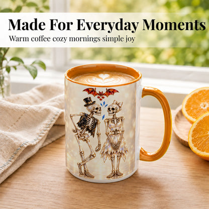 #pl[15oz|Orange] Glowing Skeleton Couple Coffee Mug, Gothic Romance Mug, Ceramic Cup