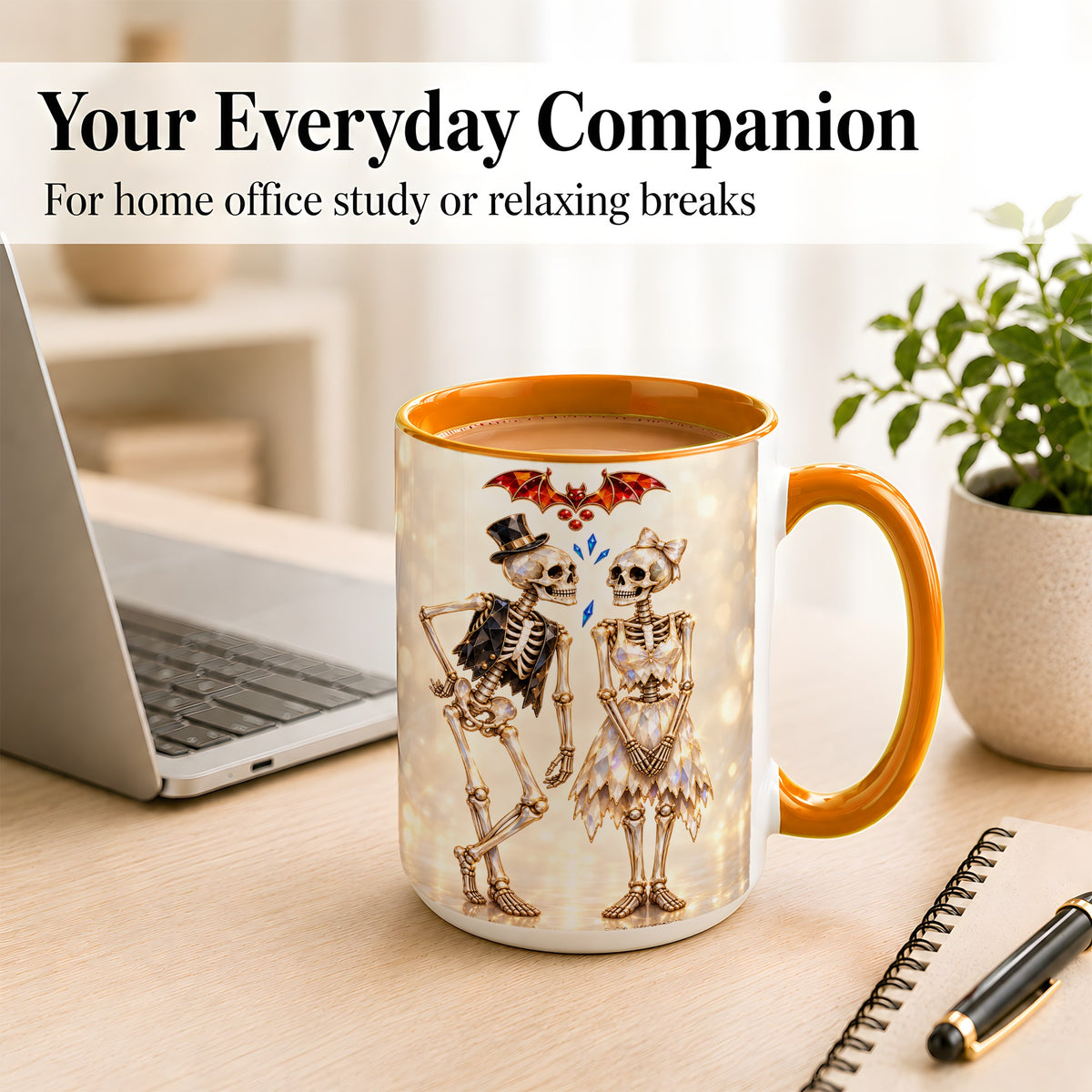#pl[15oz|Orange] Glowing Skeleton Couple Coffee Mug, Gothic Romance Mug, Ceramic Cup
