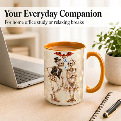 #pl[15oz|Orange] Glowing Skeleton Couple Coffee Mug, Gothic Romance Mug, Ceramic Cup