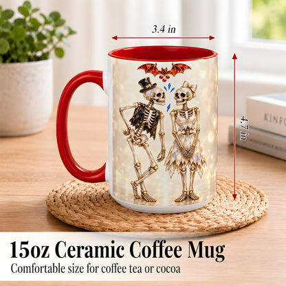 #pl[15oz|Red] Glowing Skeleton Couple Coffee Mug, Gothic Romance Mug, Ceramic Cup