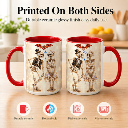 #pl[15oz|Red] Glowing Skeleton Couple Coffee Mug, Gothic Romance Mug, Ceramic Cup