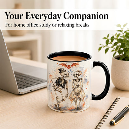 #pl[11oz|Black] Skeleton Couple Coffee Mug, Watercolor Gothic Mug, Ceramic Cup