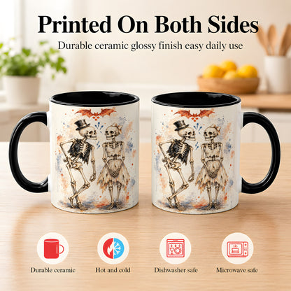 #pl[11oz|Black] Skeleton Couple Coffee Mug, Watercolor Gothic Mug, Ceramic Cup