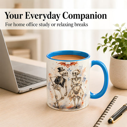 #pl[11oz|Blue] Skeleton Couple Coffee Mug, Watercolor Gothic Mug, Ceramic Cup