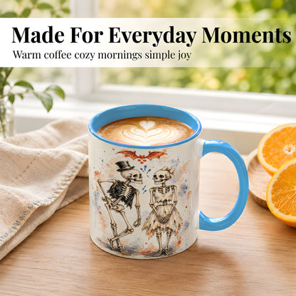 #pl[11oz|Blue] Skeleton Couple Coffee Mug, Watercolor Gothic Mug, Ceramic Cup