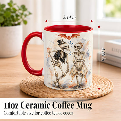 #pl[11oz|Red] Skeleton Couple Coffee Mug, Watercolor Gothic Mug, Ceramic Cup