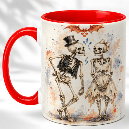 Skeleton Couple Coffee Mug, Watercolor Gothic Mug, Ceramic Cup