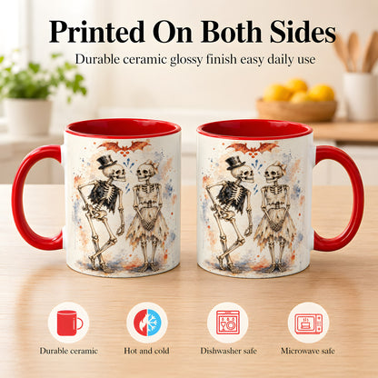 #pl[11oz|Red] Skeleton Couple Coffee Mug, Watercolor Gothic Mug, Ceramic Cup