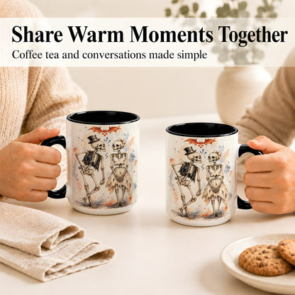 #pl[15oz|Black] Skeleton Couple Coffee Mug, Watercolor Gothic Mug, Ceramic Cup