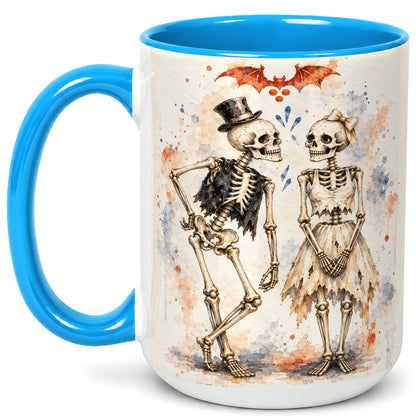 #pl[15oz|Blue] Skeleton Couple Coffee Mug, Watercolor Gothic Mug, Ceramic Cup