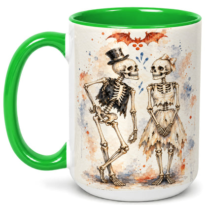 #pl[15oz|Green] Skeleton Couple Coffee Mug, Watercolor Gothic Mug, Ceramic Cup