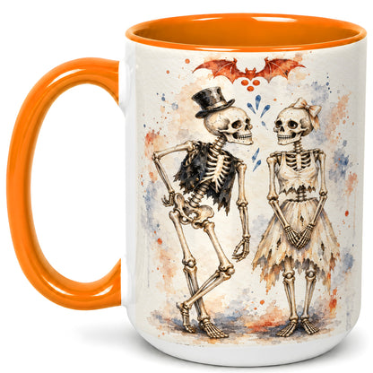 #pl[15oz|Orange] Skeleton Couple Coffee Mug, Watercolor Gothic Mug, Ceramic Cup