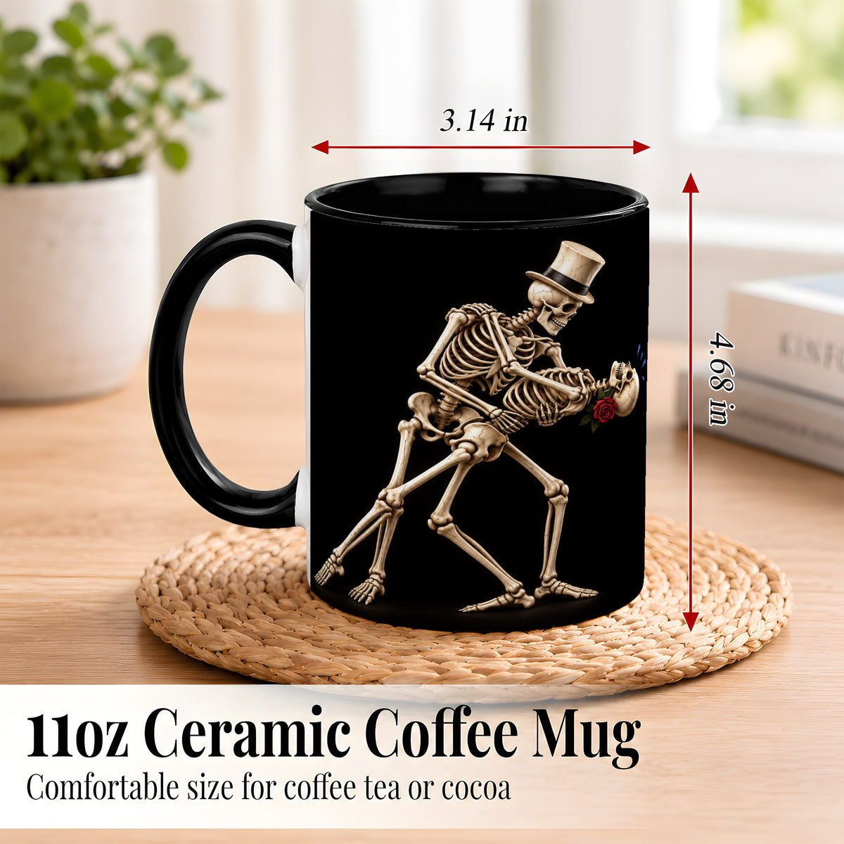 #pl[11oz|Black] Dancing Skeleton Coffee Mug, Gothic Romance Mug, Ceramic Cup