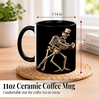 #pl[11oz|Black] Dancing Skeleton Coffee Mug, Gothic Romance Mug, Ceramic Cup