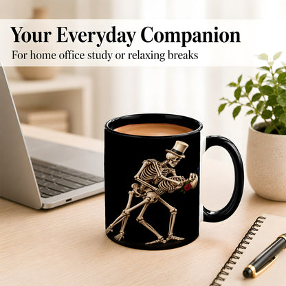 #pl[11oz|Black] Dancing Skeleton Coffee Mug, Gothic Romance Mug, Ceramic Cup