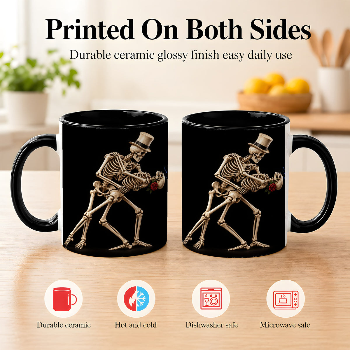 #pl[11oz|Black] Dancing Skeleton Coffee Mug, Gothic Romance Mug, Ceramic Cup