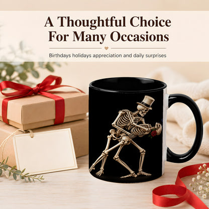 #pl[11oz|Black] Dancing Skeleton Coffee Mug, Gothic Romance Mug, Ceramic Cup