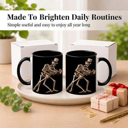 #pl[11oz|Black] Dancing Skeleton Coffee Mug, Gothic Romance Mug, Ceramic Cup