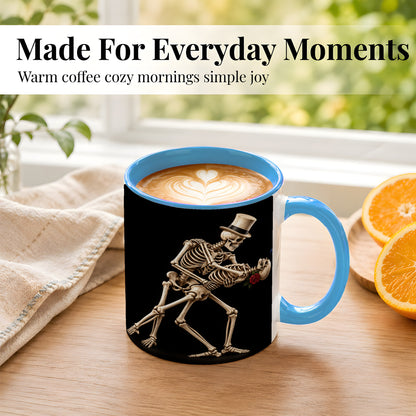 #pl[11oz|Blue] Dancing Skeleton Coffee Mug, Gothic Romance Mug, Ceramic Cup