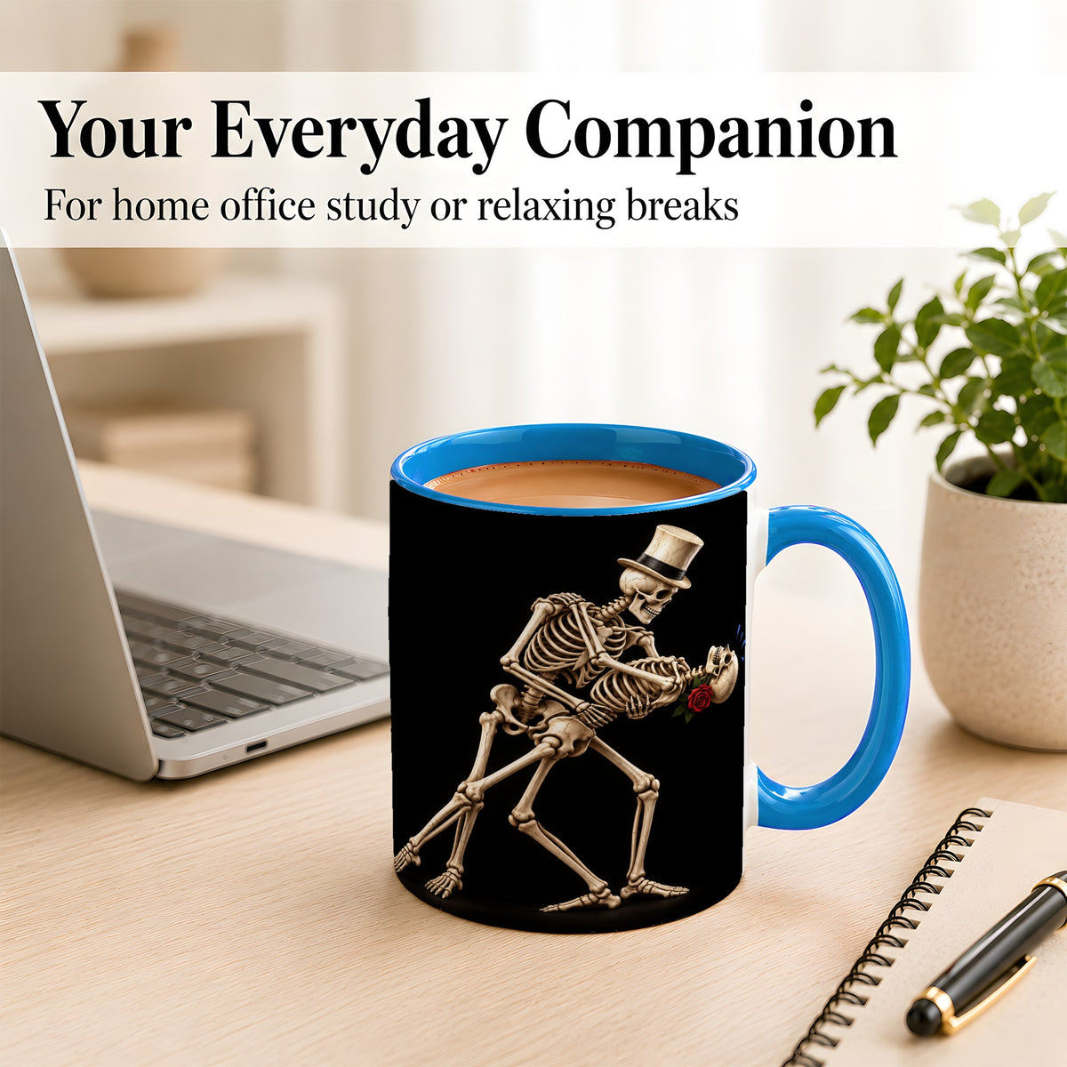 #pl[11oz|Blue] Dancing Skeleton Coffee Mug, Gothic Romance Mug, Ceramic Cup