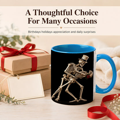 #pl[11oz|Blue] Dancing Skeleton Coffee Mug, Gothic Romance Mug, Ceramic Cup