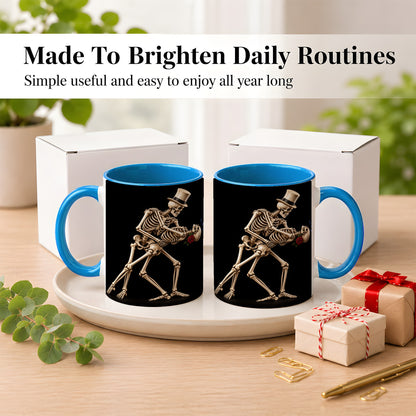 #pl[11oz|Blue] Dancing Skeleton Coffee Mug, Gothic Romance Mug, Ceramic Cup