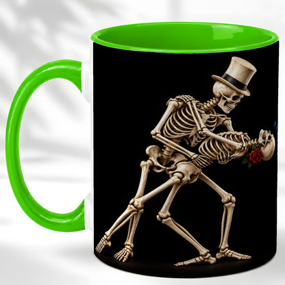 #pl[11oz|Green] Dancing Skeleton Coffee Mug, Gothic Romance Mug, Ceramic Cup