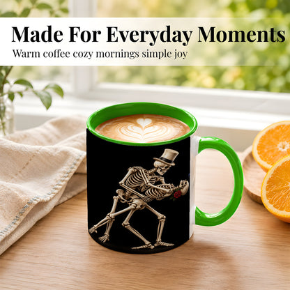 #pl[11oz|Green] Dancing Skeleton Coffee Mug, Gothic Romance Mug, Ceramic Cup