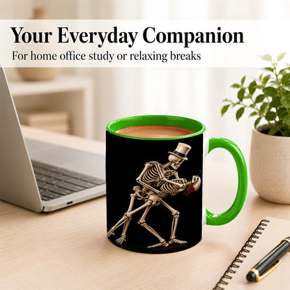 #pl[11oz|Green] Dancing Skeleton Coffee Mug, Gothic Romance Mug, Ceramic Cup