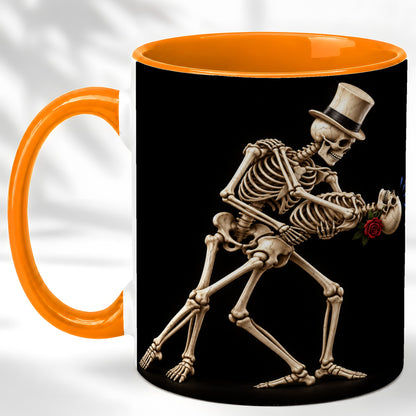 #pl[11oz|Orange] Dancing Skeleton Coffee Mug, Gothic Romance Mug, Ceramic Cup