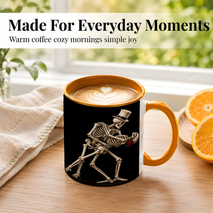 #pl[11oz|Orange] Dancing Skeleton Coffee Mug, Gothic Romance Mug, Ceramic Cup