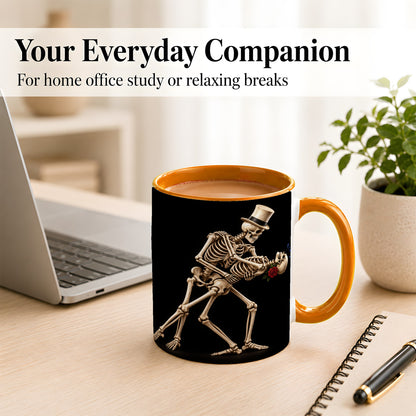 #pl[11oz|Orange] Dancing Skeleton Coffee Mug, Gothic Romance Mug, Ceramic Cup